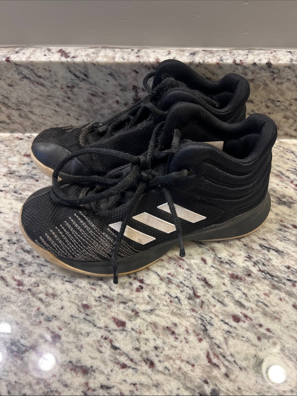 Kids Black basketball Athletic Shoes with White Stripes - adidas
